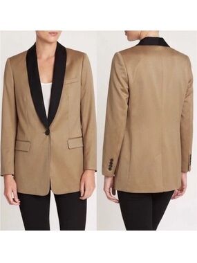 Equipment Quincy 100% Wool Tuxedo Blazer Camel Black NWOT 6 $495
